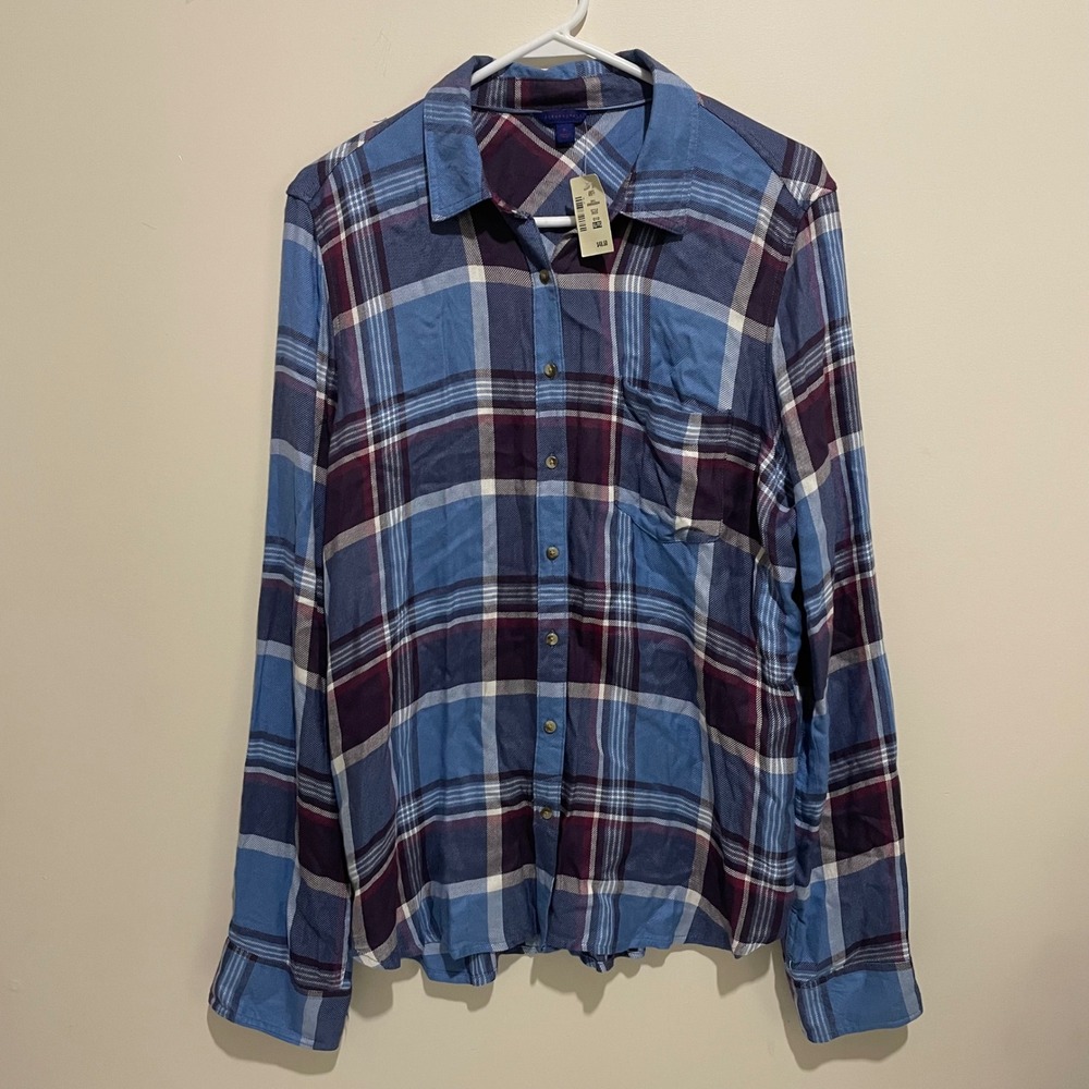 Aeropostale Womens Blue Burgundy Plaid Button Down Shirt XL NWT 3925